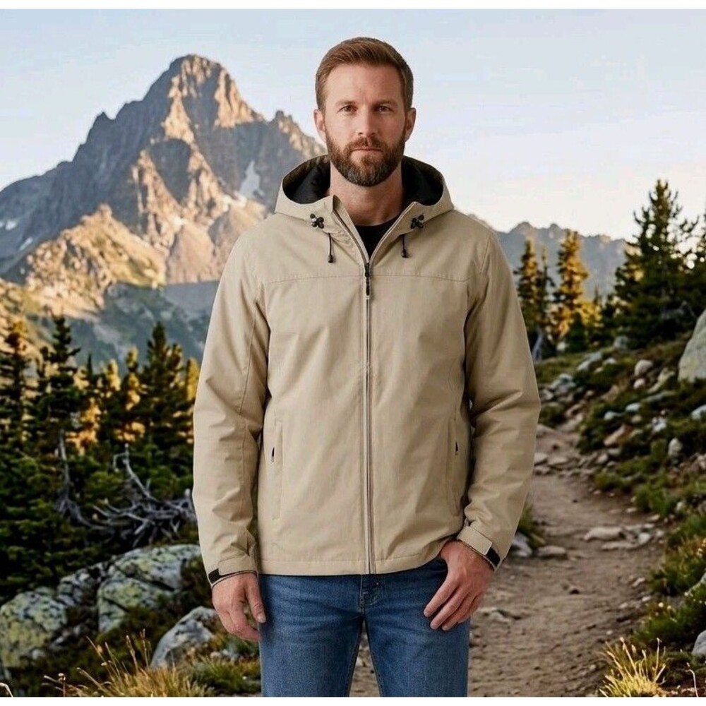 Men's Weathergear Oscillator Series Waterproof Hooded Jacket Size M Tan Beige